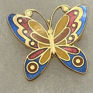 EUC Vintage Gift Creations Gold Inlayed Stone Enamel Beautiful Butterfly Brooch